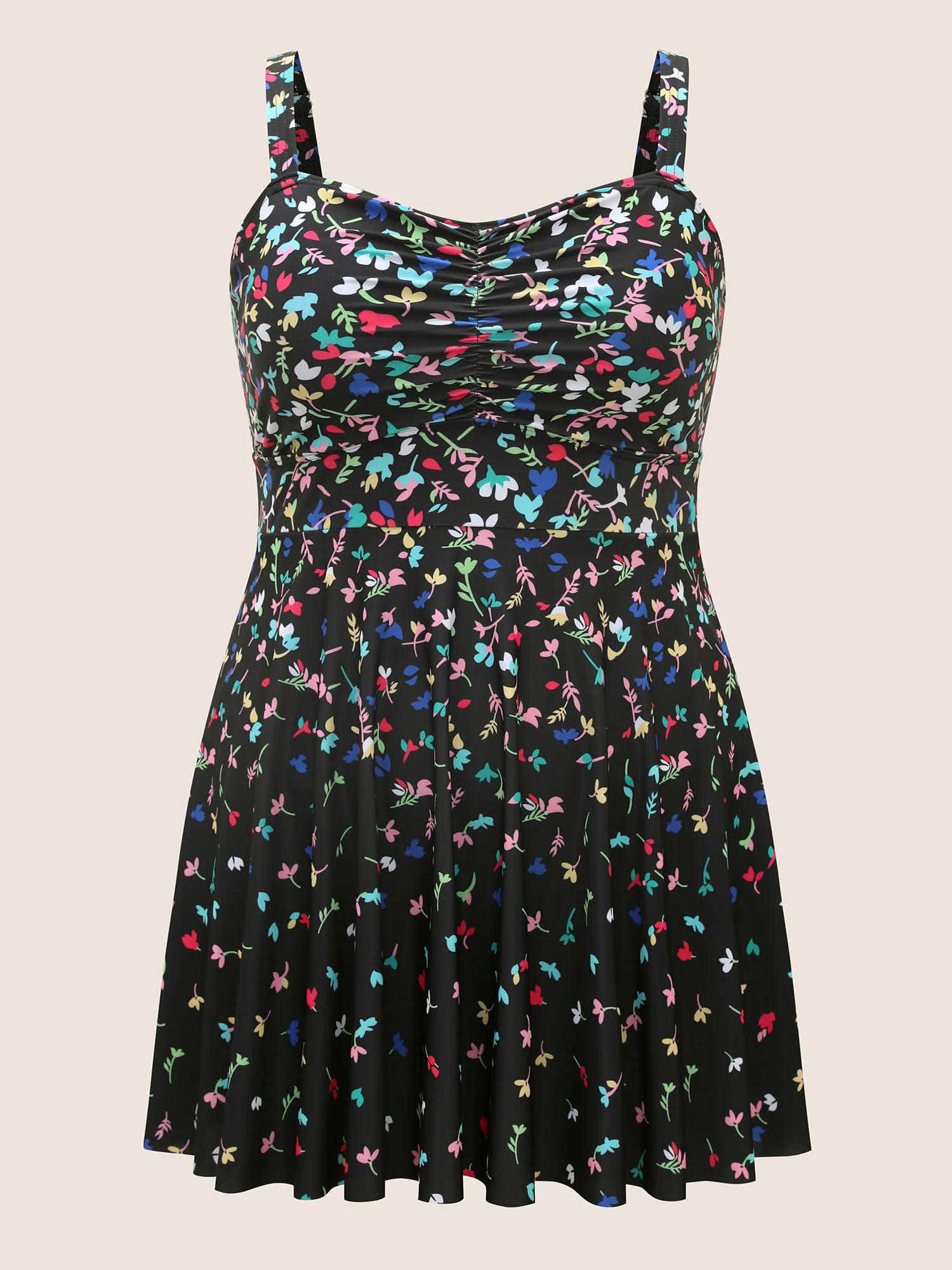 Contrast Floral Heart Neckline Ruched Swim Dress Contrast Floral Heart Neckline Ruched Swim Dress