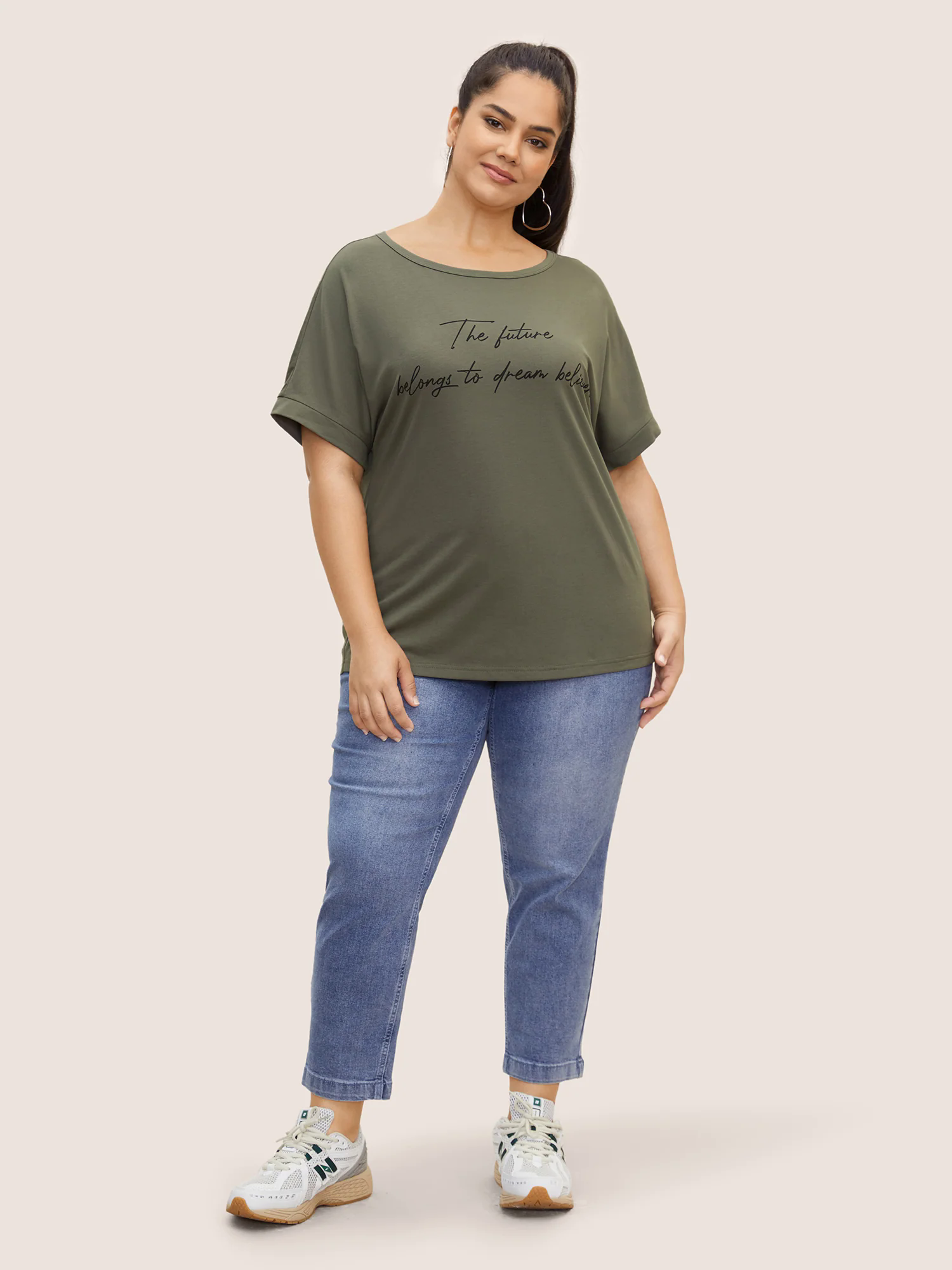 Letter Print Dolman Sleeve Curved Hem T-shirt Letter Print Dolman Sleeve Curved Hem T-shirt