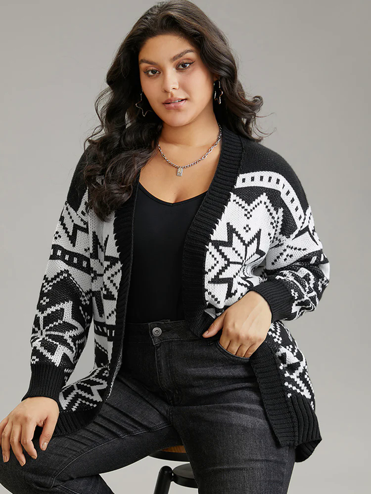 Boho Print Open Front Jacquard Cardigan Boho Print Open Front Jacquard Cardigan