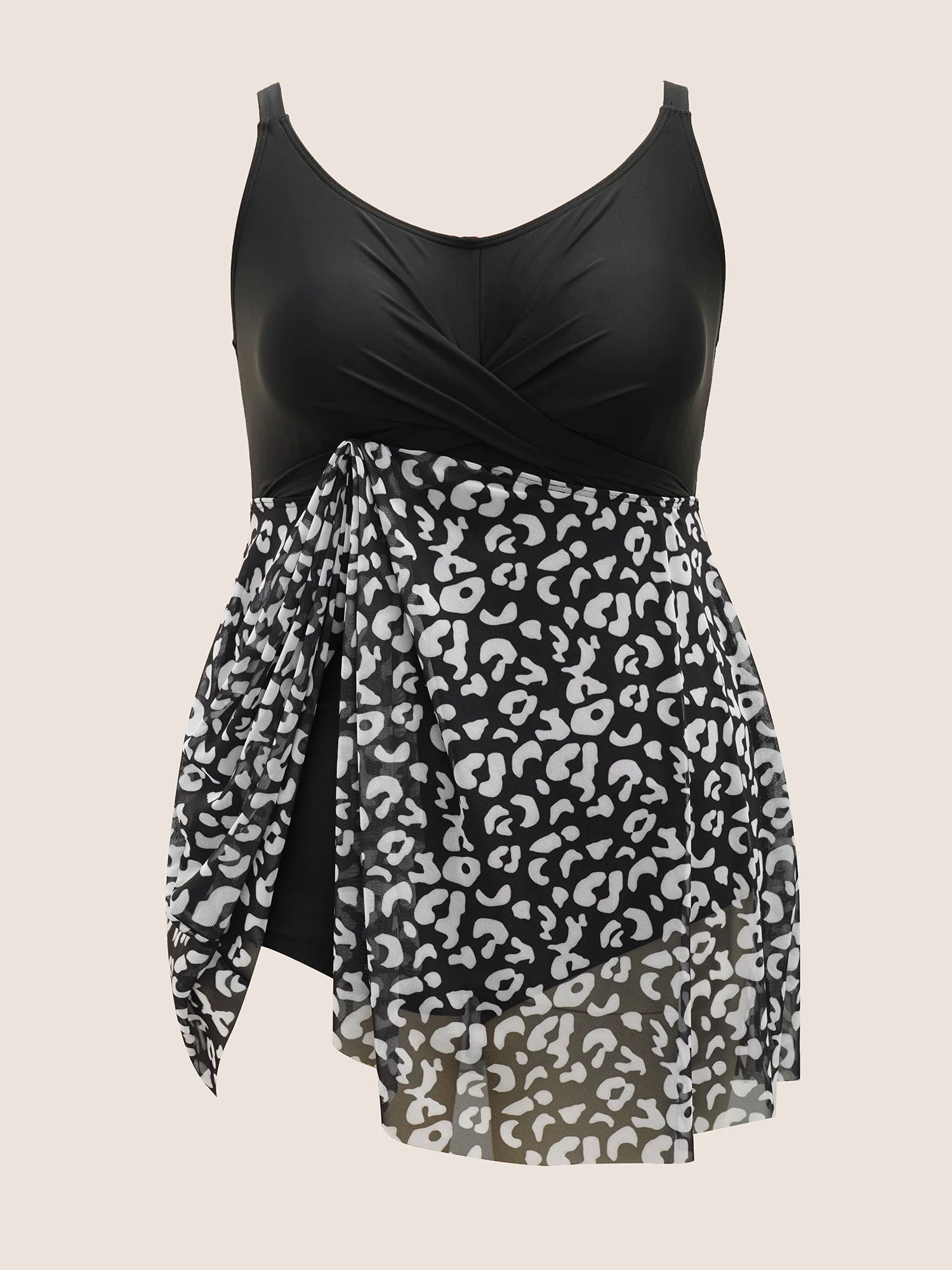 Leopard Print Patchwork Heart Neckline Swim Dress Leopard Print Patchwork Heart Neckline Swim Dress