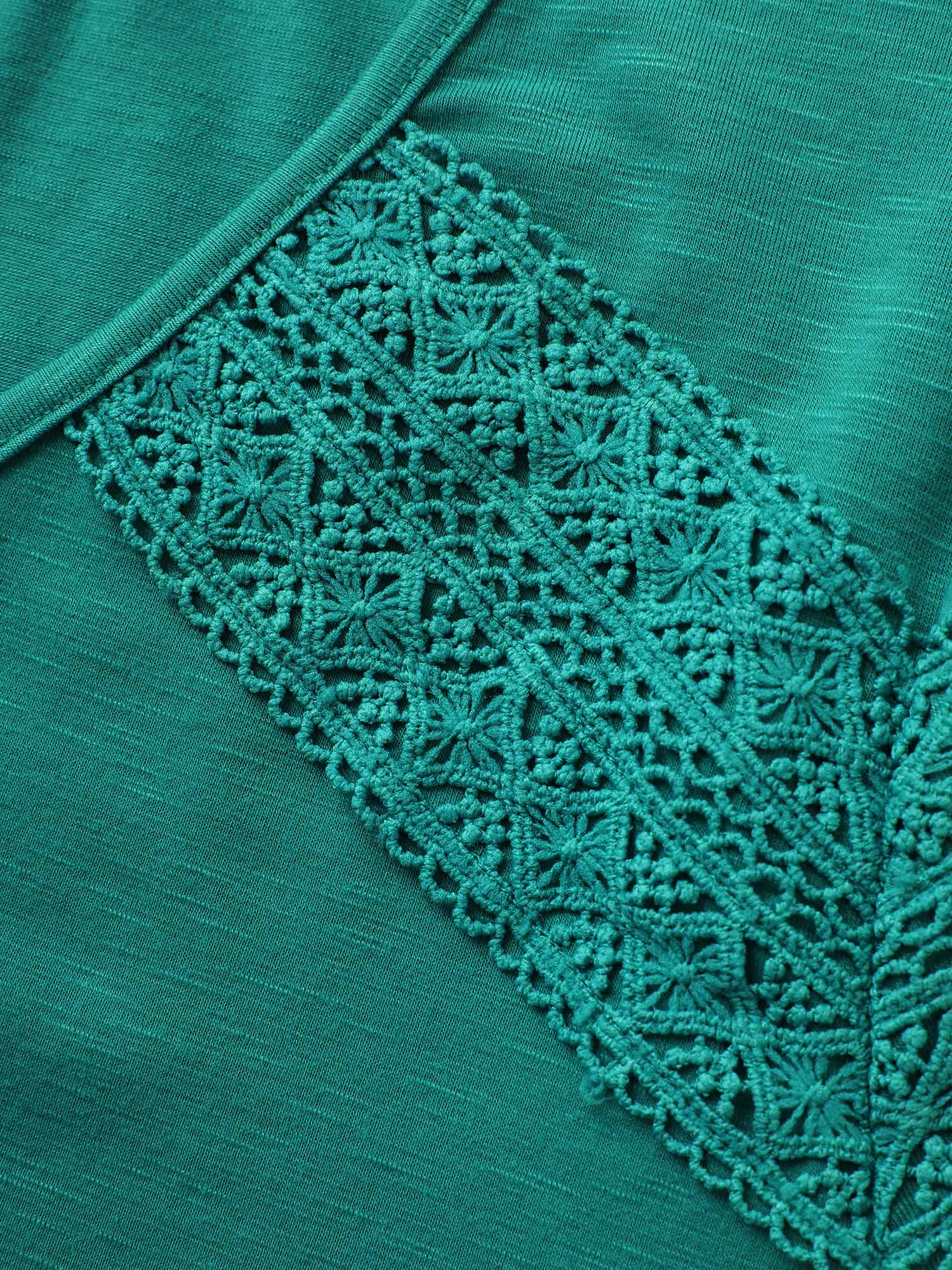 Plain V Neck Lace Panel T-shirt Plain V Neck Lace Panel T-shirt