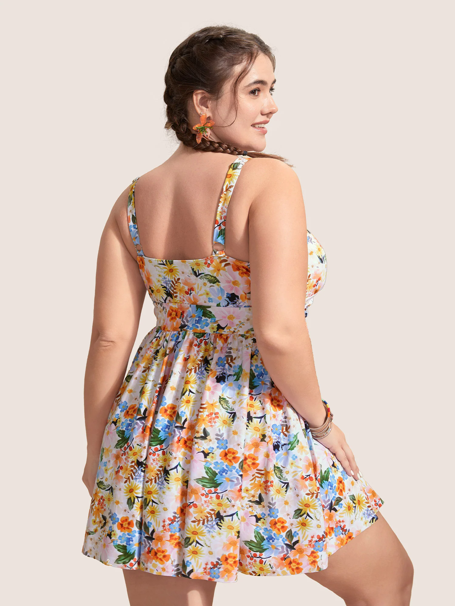 V Neck Floral Print Gathered Swim Dress V Neck Floral Print Gathered Swim Dress