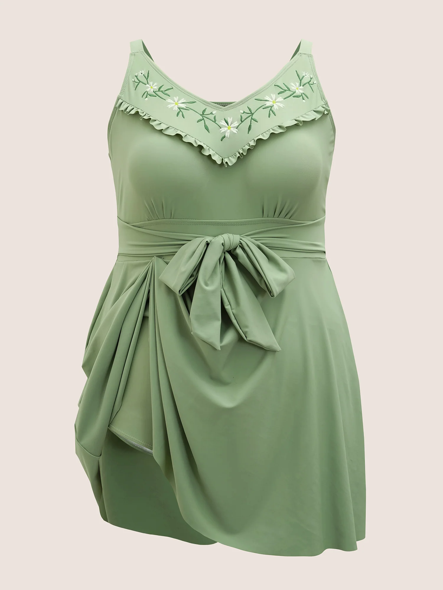 Floral Embroidered Frill Trim Tie knot Swim Dress Floral Embroidered Frill Trim Tie knot Swim Dress