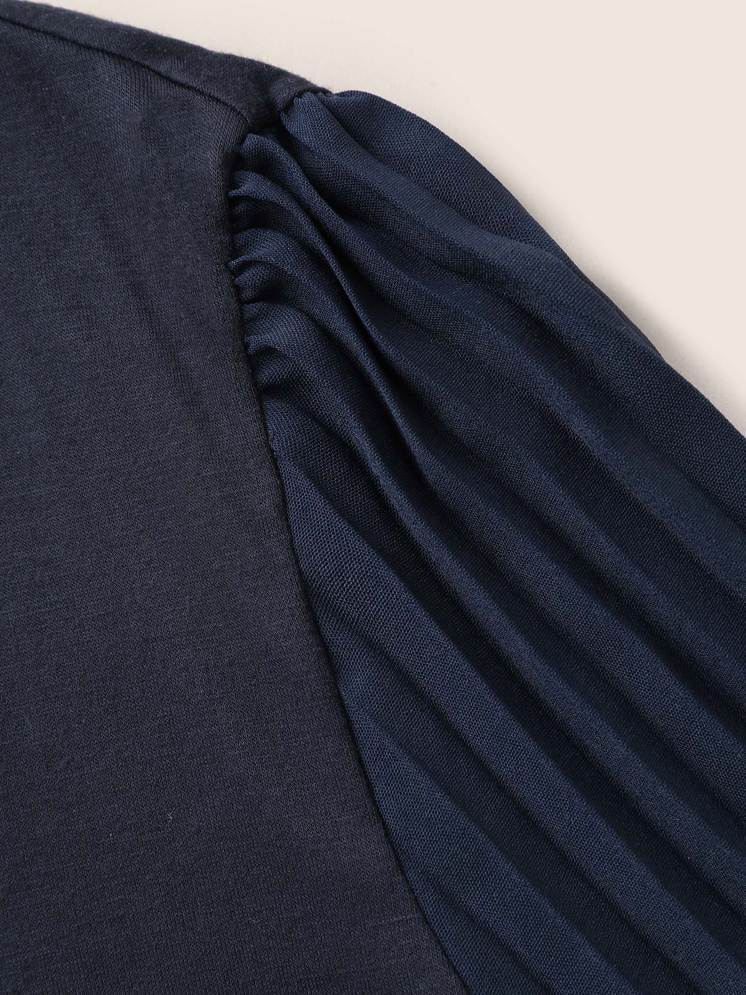 Solid Lantern Sleeve Patchwork Pleated T-shirt Solid Lantern Sleeve Patchwork Pleated T-shirt