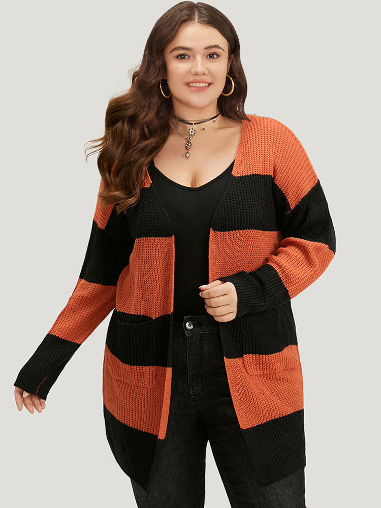 Halloween Colorblock Patched Pocket Tunic Cardigan Halloween Colorblock Patched Pocket Tunic Cardigan