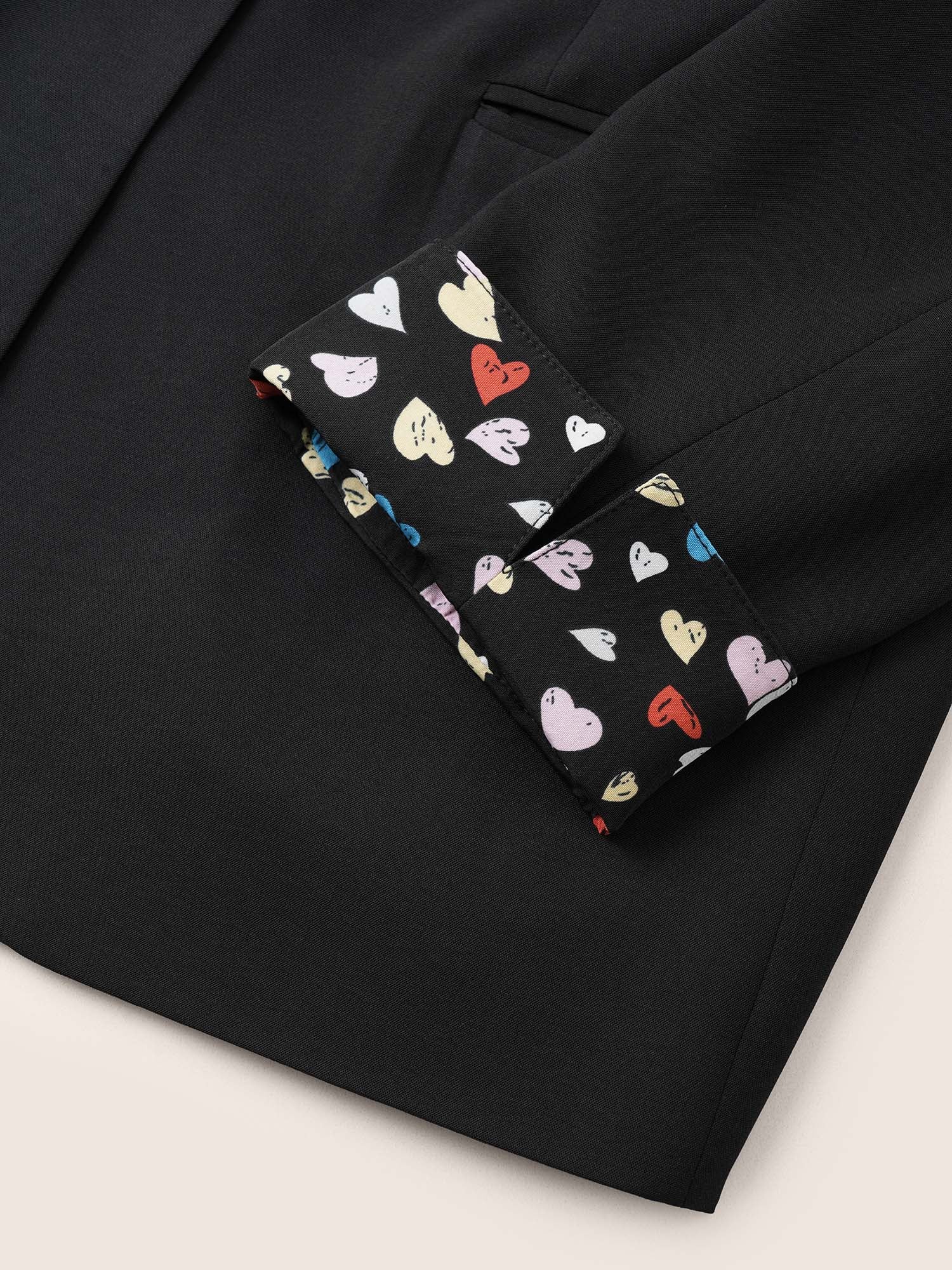 Colour Heart Lined Suit Collar Pocket Blazer