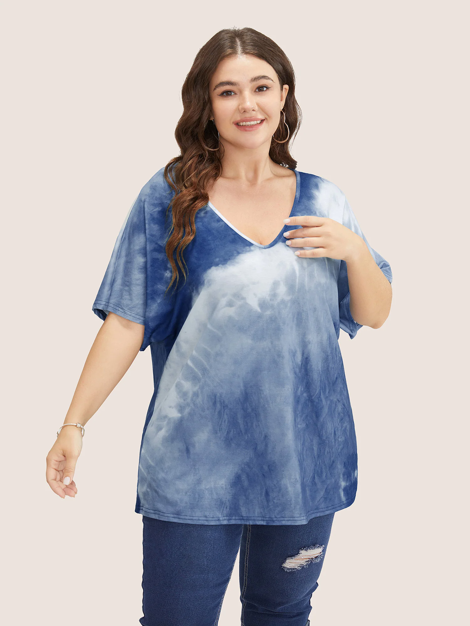 Tie Dye Drop Shoulder V Neck T-shirt Tie Dye Drop Shoulder V Neck T-shirt