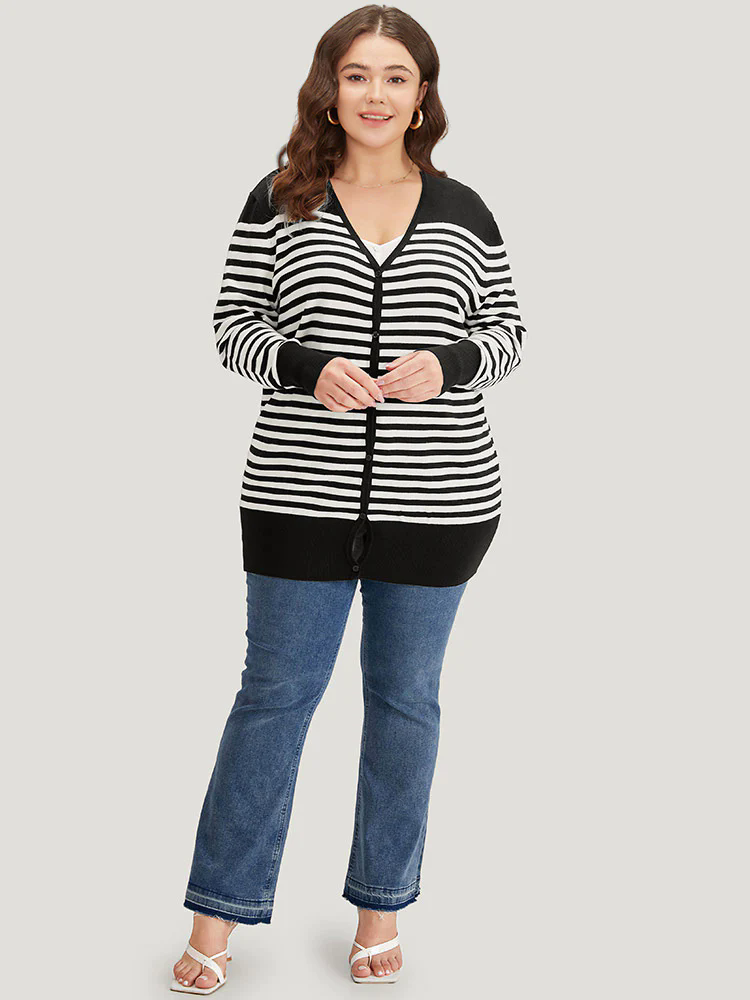 Supersoft Essentials Striped Patchwork Elastic Cuffs Cardigan Supersoft Essentials Striped Patchwork Elastic Cuffs Cardigan