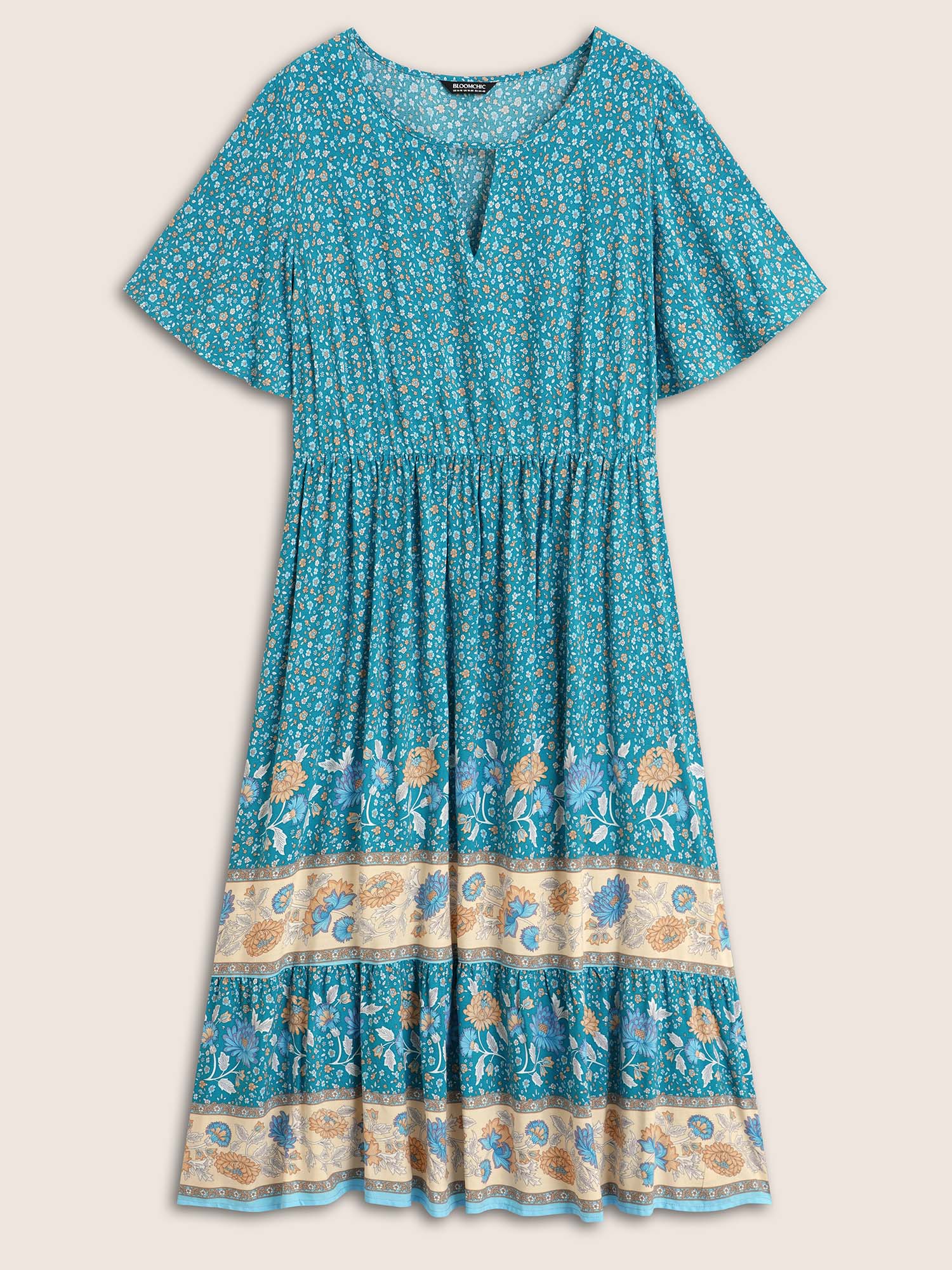 Bandana Keyhole Ruffle Sleeve Midi Dress Bandana Keyhole Ruffle Sleeve Midi Dress