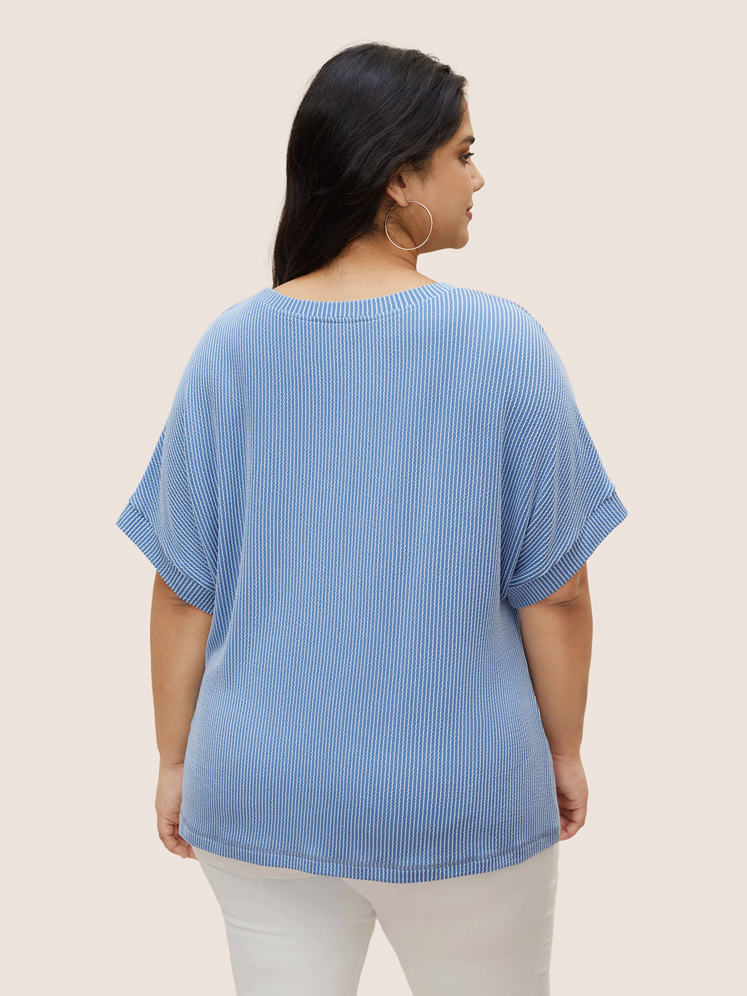 Striped Round Neck Batwing Sleeve T-shirt Striped Round Neck Batwing Sleeve T-shirt