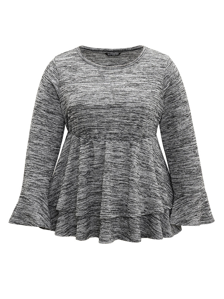 Plain Ruffle Layered Hem T-shirt