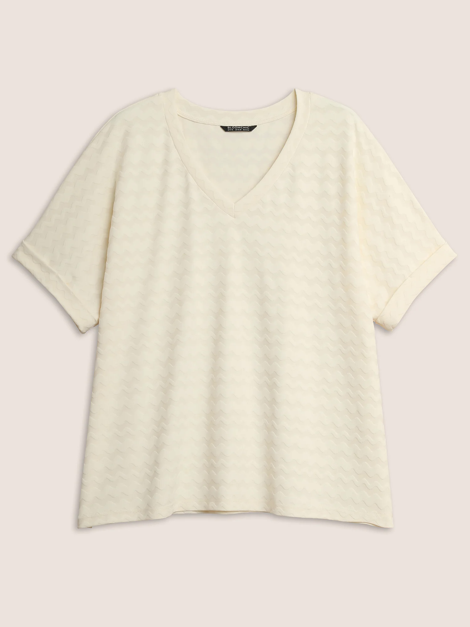 V Neck Plain Textured Batwing Sleeve T-shirt V Neck Plain Textured Batwing Sleeve T-shirt