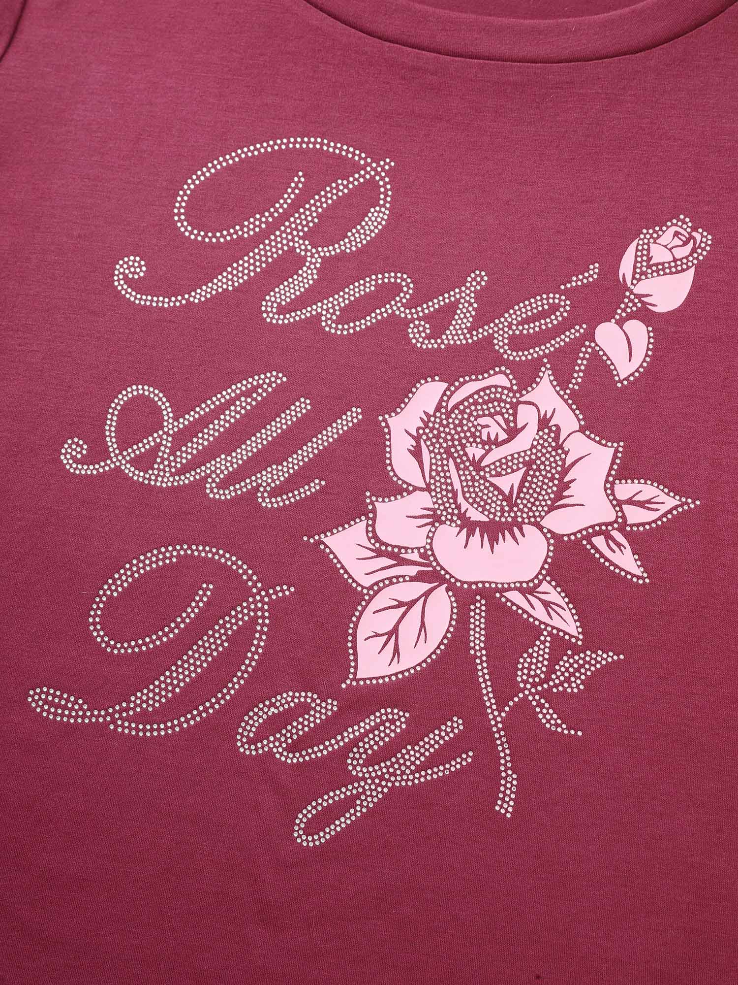 Natural Flowers Rhinestone Round Neck T-shirt Natural Flowers Rhinestone Round Neck T-shirt