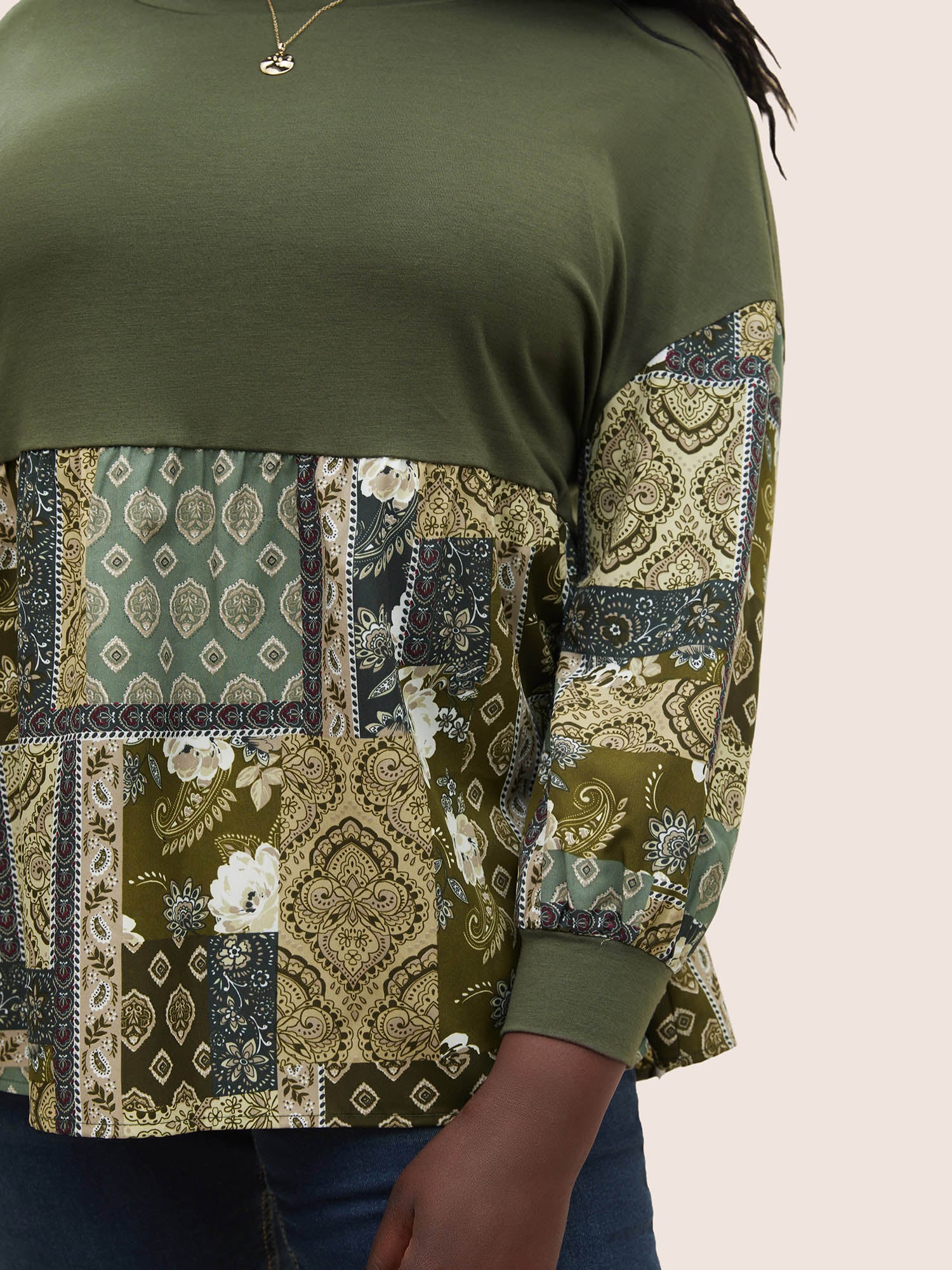 Boho Print Patchwork Lantern Sleeve T-shirt Boho Print Patchwork Lantern Sleeve T-shirt