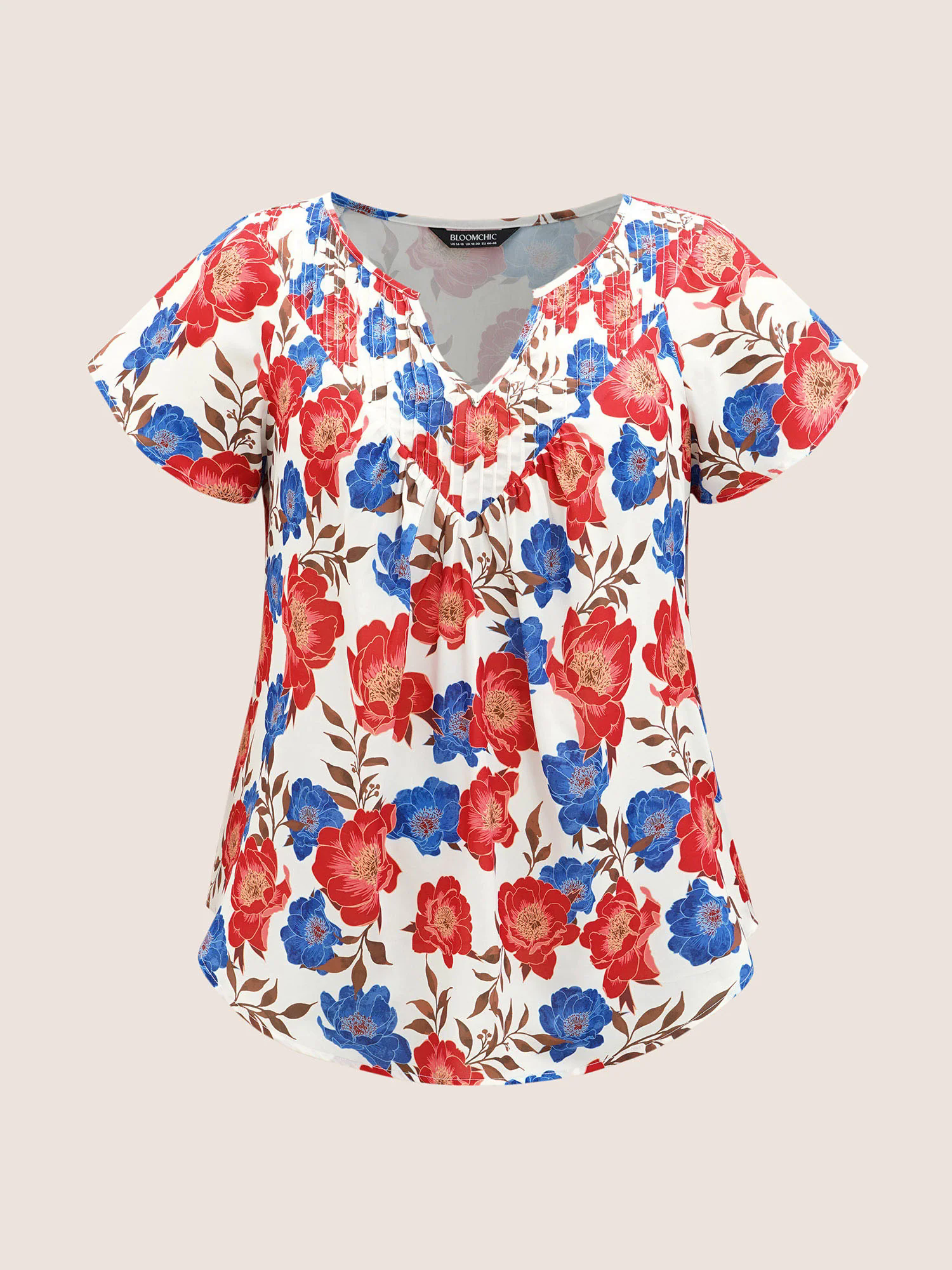 Floral Notched Collar Pleated Raglan Sleeve Blouse Floral Notched Collar Pleated Raglan Sleeve Blouse