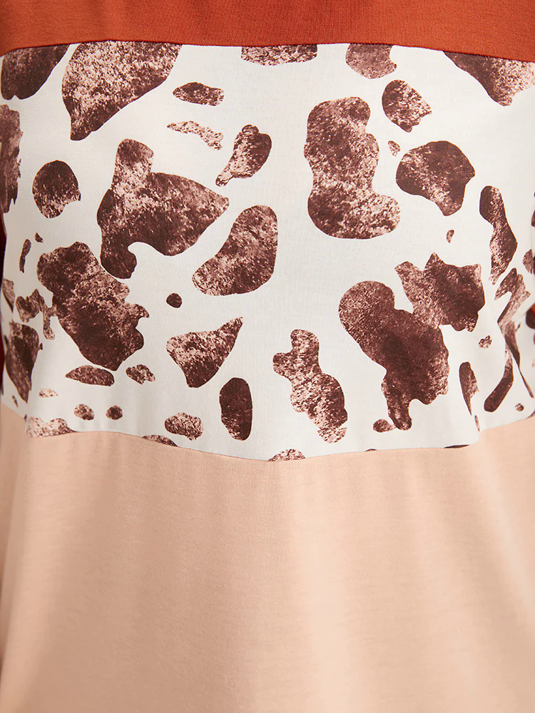 Halloween Cow Pattern Contrast Patchwork T-shirt Halloween Cow Pattern Contrast Patchwork T-shirt