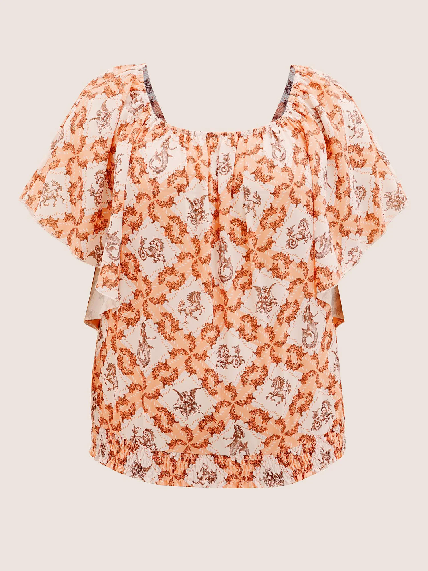 Moroccan Print Square Neck Dolman Sleeve Blouse Moroccan Print Square Neck Dolman Sleeve Blouse