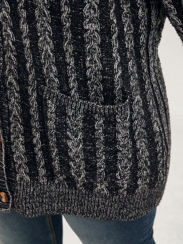 Striped Contrast Pointelle Knit Pocket Button Front Heather Cardigan Striped Contrast Pointelle Knit Pocket Button Front Heather Cardigan