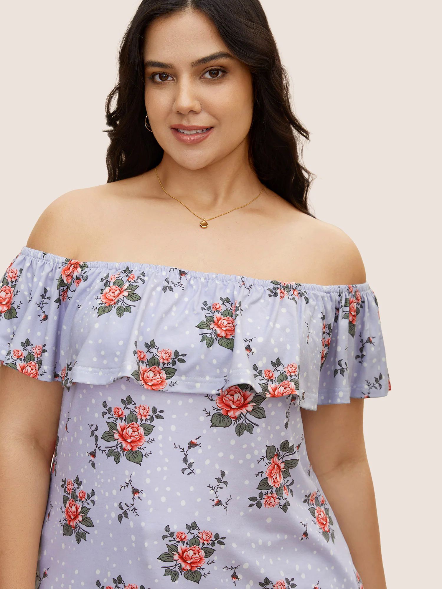 Off Shoulder Floral Ruffles Gathered T-shirt Off Shoulder Floral Ruffles Gathered T-shirt