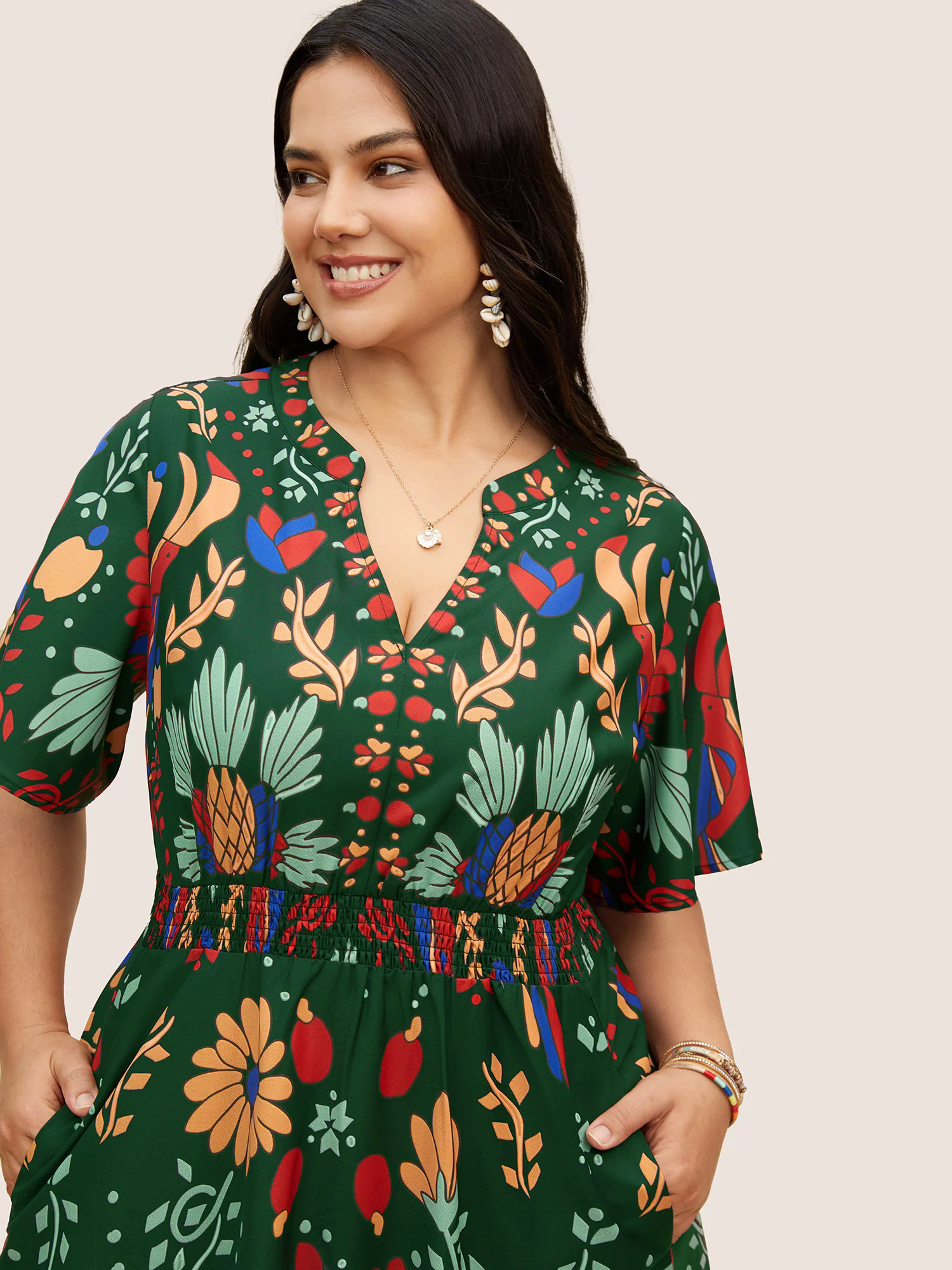 Bandana Print Shirred Elastic Waist Flutter Sleeve Dress Bandana Print Shirred Elastic Waist Flutter Sleeve Dress