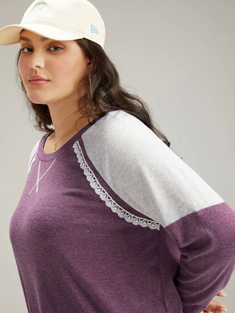 Two Tone Lace Trim Stitch Raglan Sleeve T-shirt Two Tone Lace Trim Stitch Raglan Sleeve T-shirt