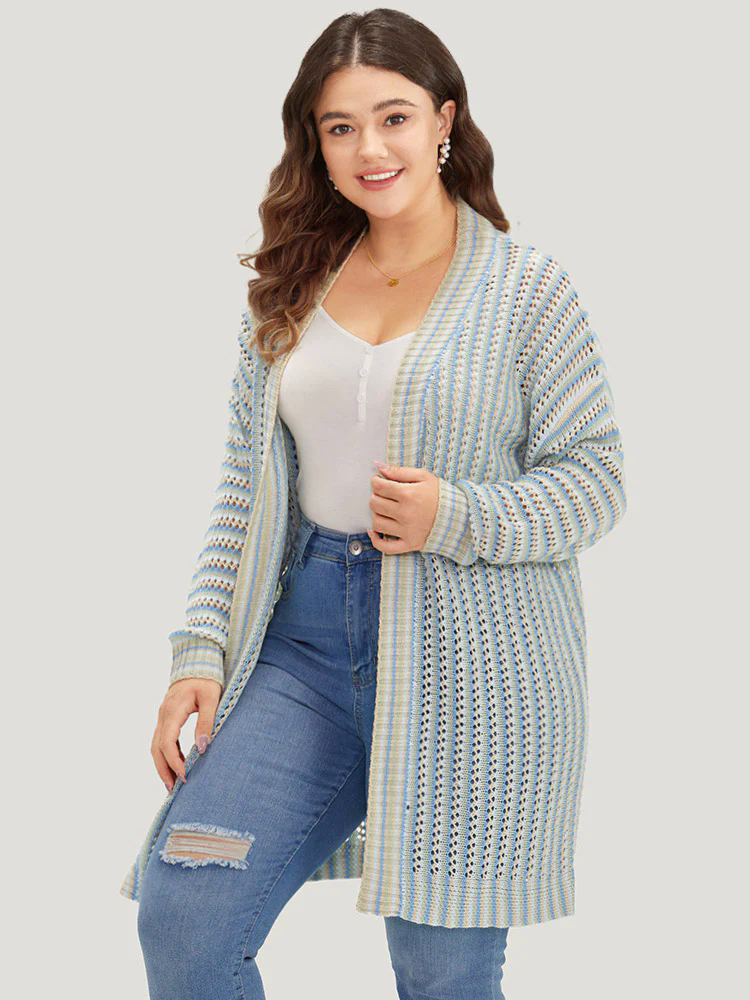 Contrast Geo Eyelet Drop Shoulder Cardigan Contrast Geo Eyelet Drop Shoulder Cardigan