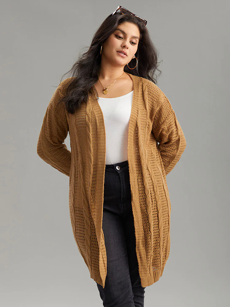 Plain Cable Knit Elastic Cuffs Cardigan Plain Cable Knit Elastic Cuffs Cardigan