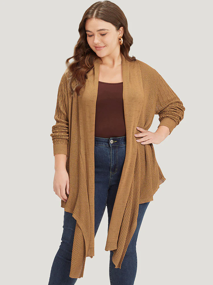 Solid Lapel Collar Patchwork Asymmetrical Hem Cardigan Solid Lapel Collar Patchwork Asymmetrical Hem Cardigan