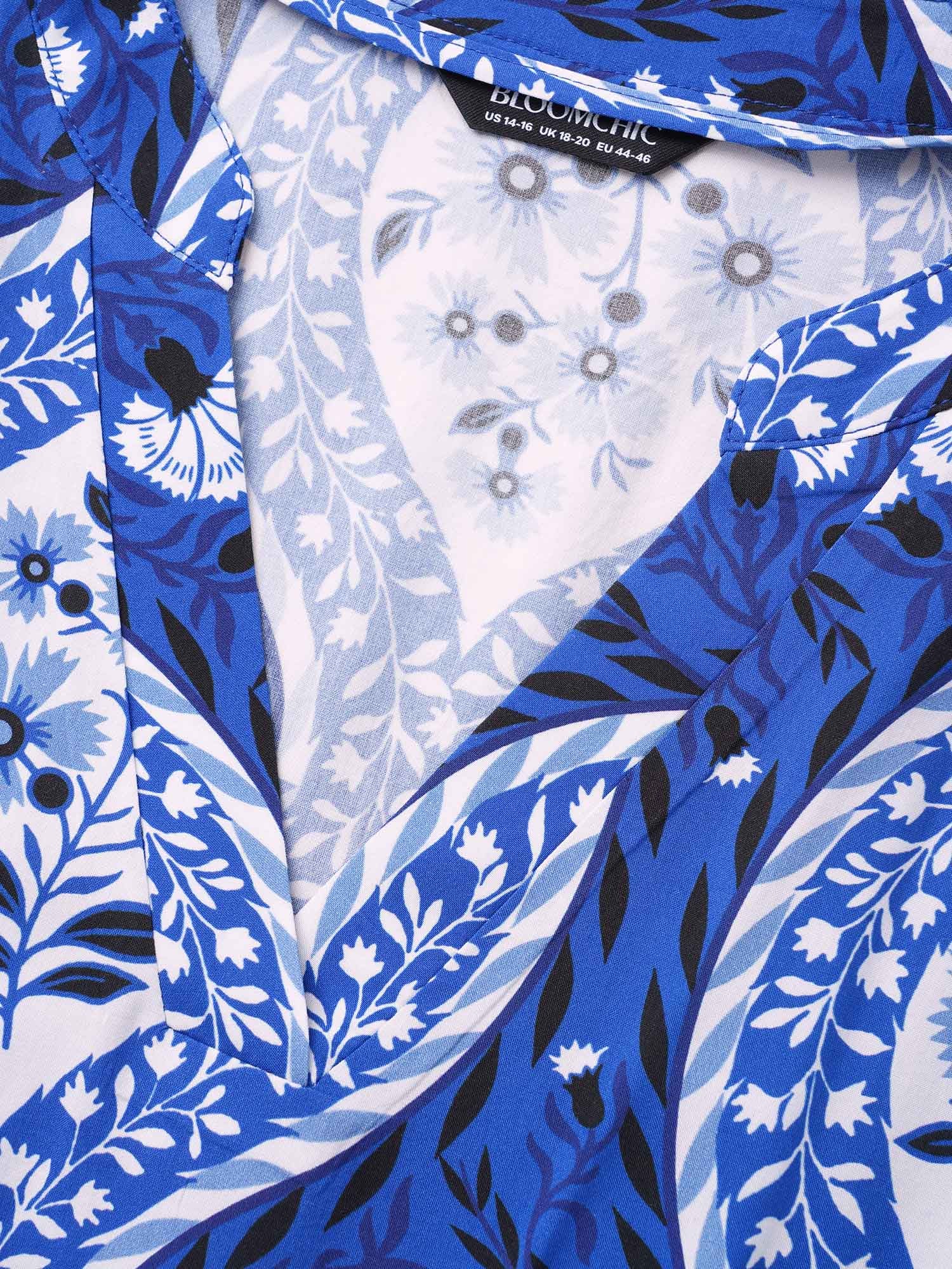Boho Print Notched Collar Belted Gathered Dress Boho Print Notched Collar Belted Gathered Dress