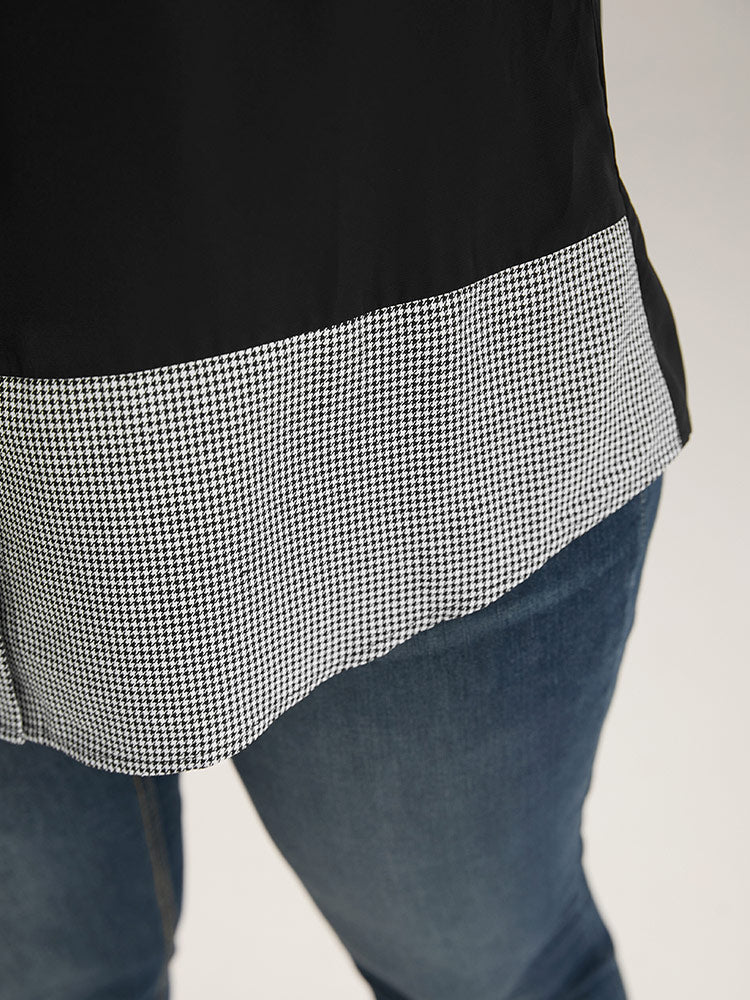 Shirt Collar Gingham Patchwork Arc Hem Blouse Shirt Collar Gingham Patchwork Arc Hem Blouse