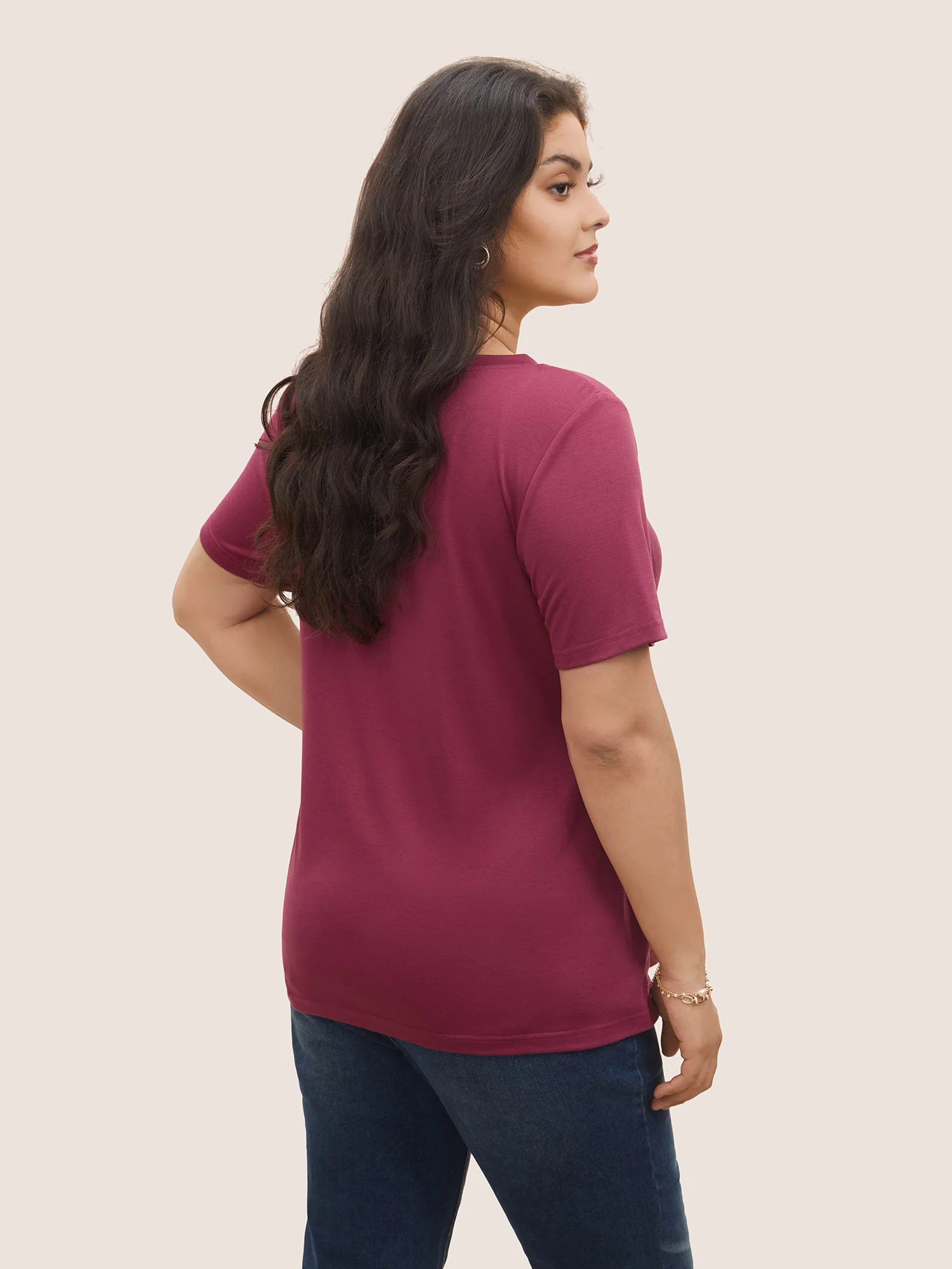 Natural Flowers Rhinestone Round Neck T-shirt Natural Flowers Rhinestone Round Neck T-shirt