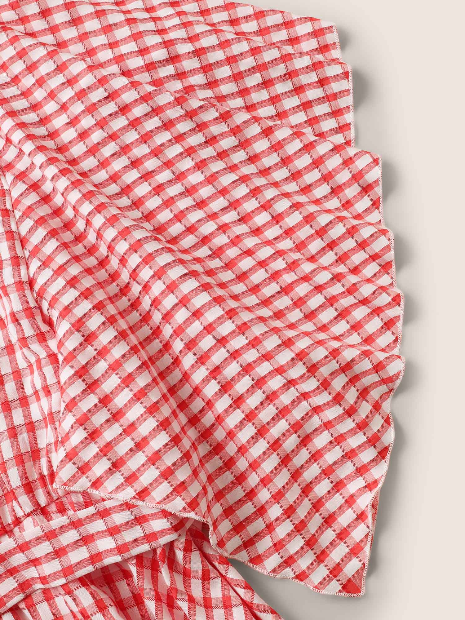 V Neck Gingham Tie Knot Ruffles Blouse V Neck Gingham Tie Knot Ruffles Blouse