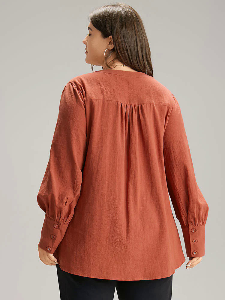 Plain Gathered Button Up Blouse