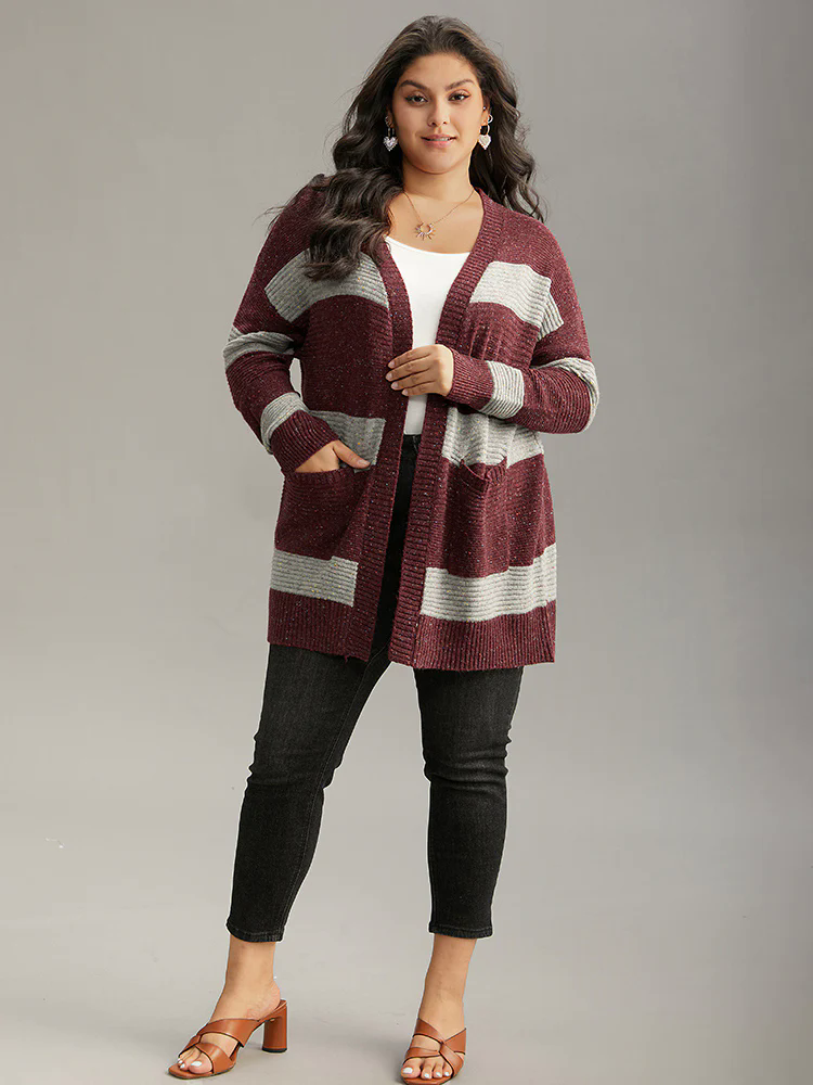 Colorblock Patched Pocket Open Front Cardigan Colorblock Patched Pocket Open Front Cardigan