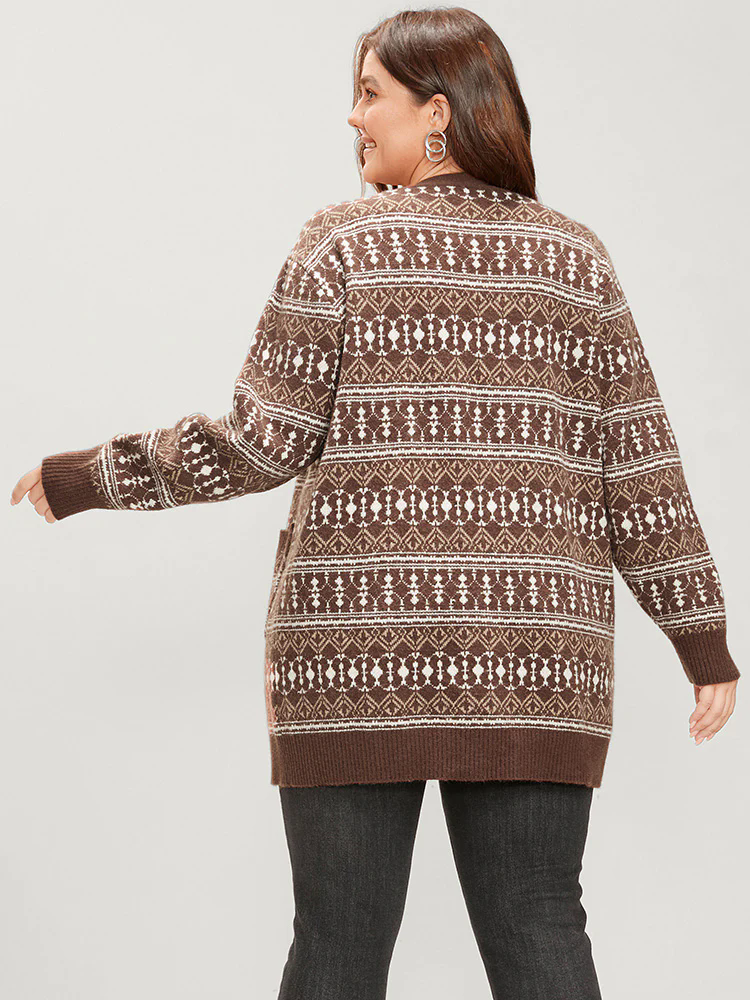 Bandana Contrast Super Soft Knit Pocket Open Front Cardigan
