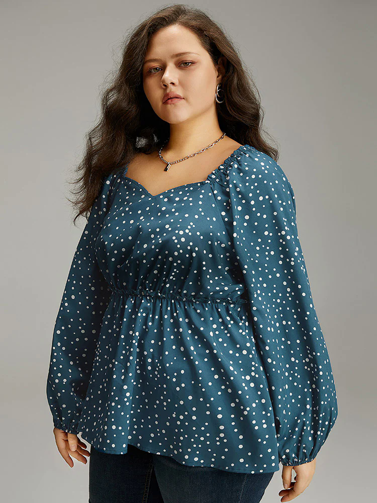 Polka Dot Square Neck Gathered Blouse Polka Dot Square Neck Gathered Blouse
