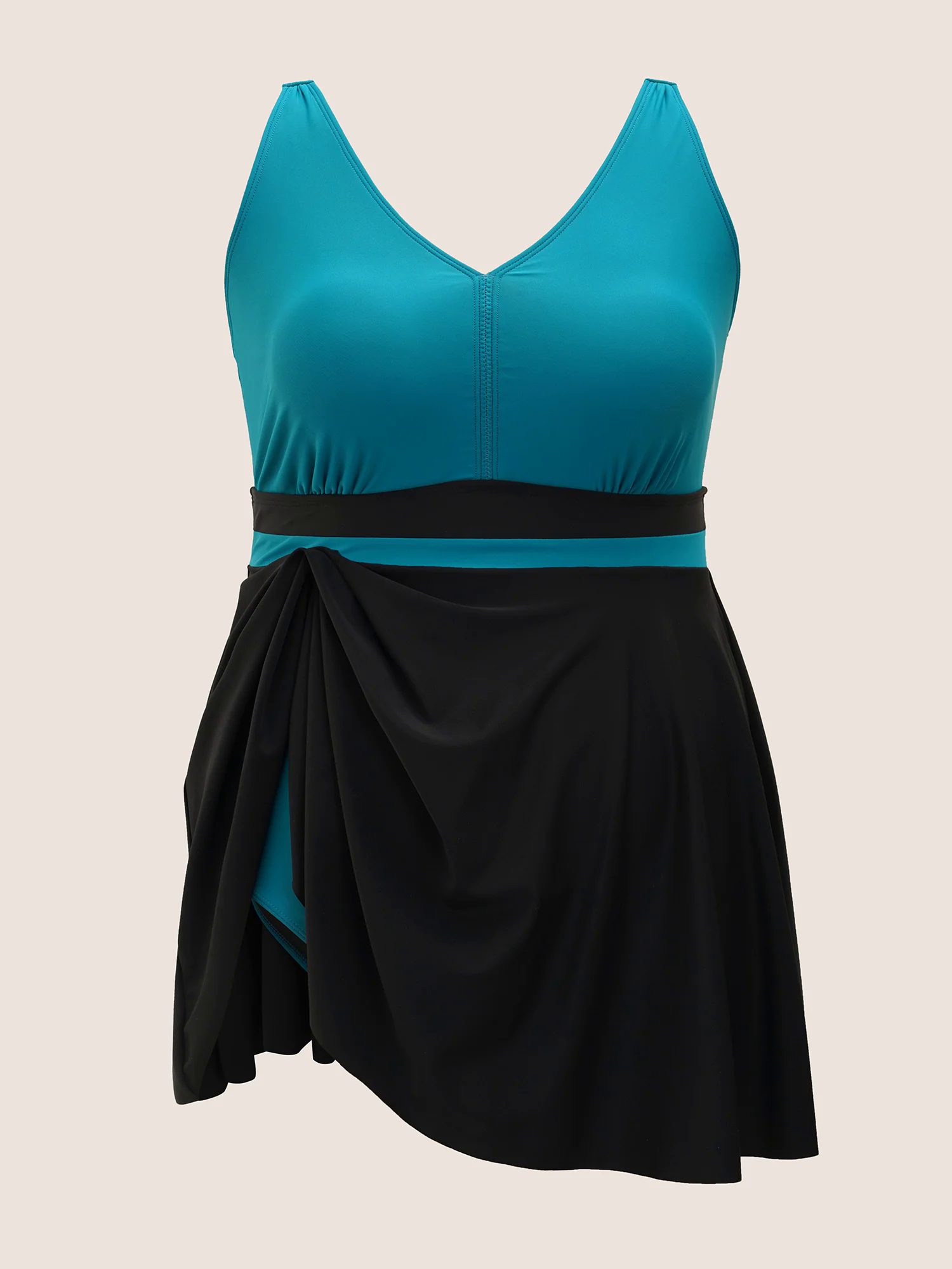 V Neck Two Tone Patchwork Swim Dress V Neck Two Tone Patchwork Swim Dress