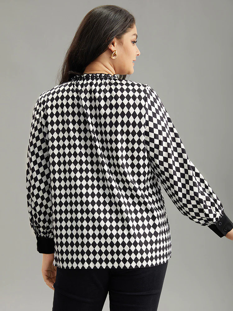 Halloween Check Frill Trim Gathered Patchwork Blouse Halloween Check Frill Trim Gathered Patchwork Blouse