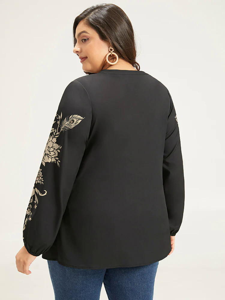 Floral Print Button Up Lantern Sleeve Blouse Floral Print Button Up Lantern Sleeve Blouse