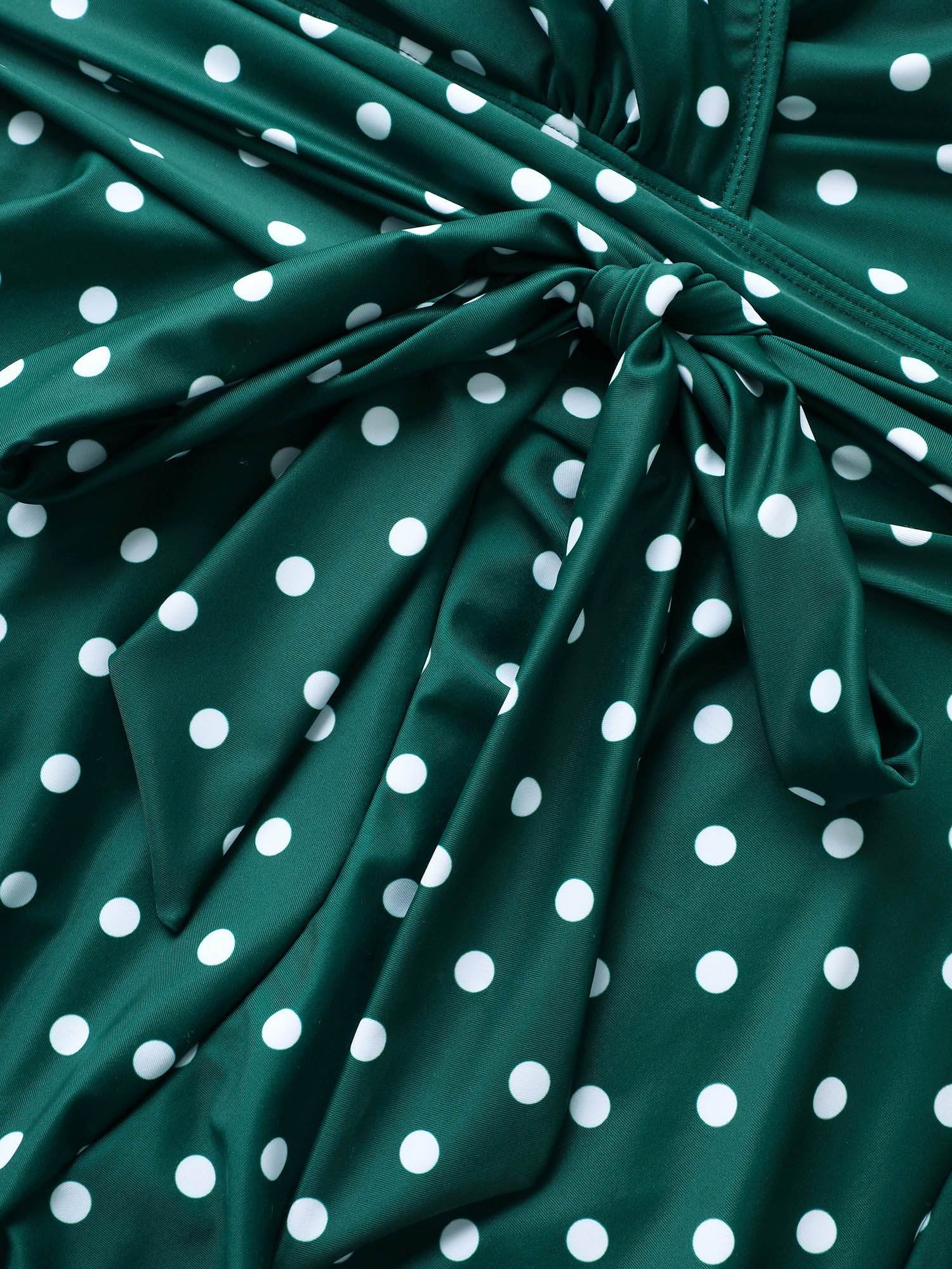 Overlap Collar Polka Dot Tie Knot Ruffles Swim Dress