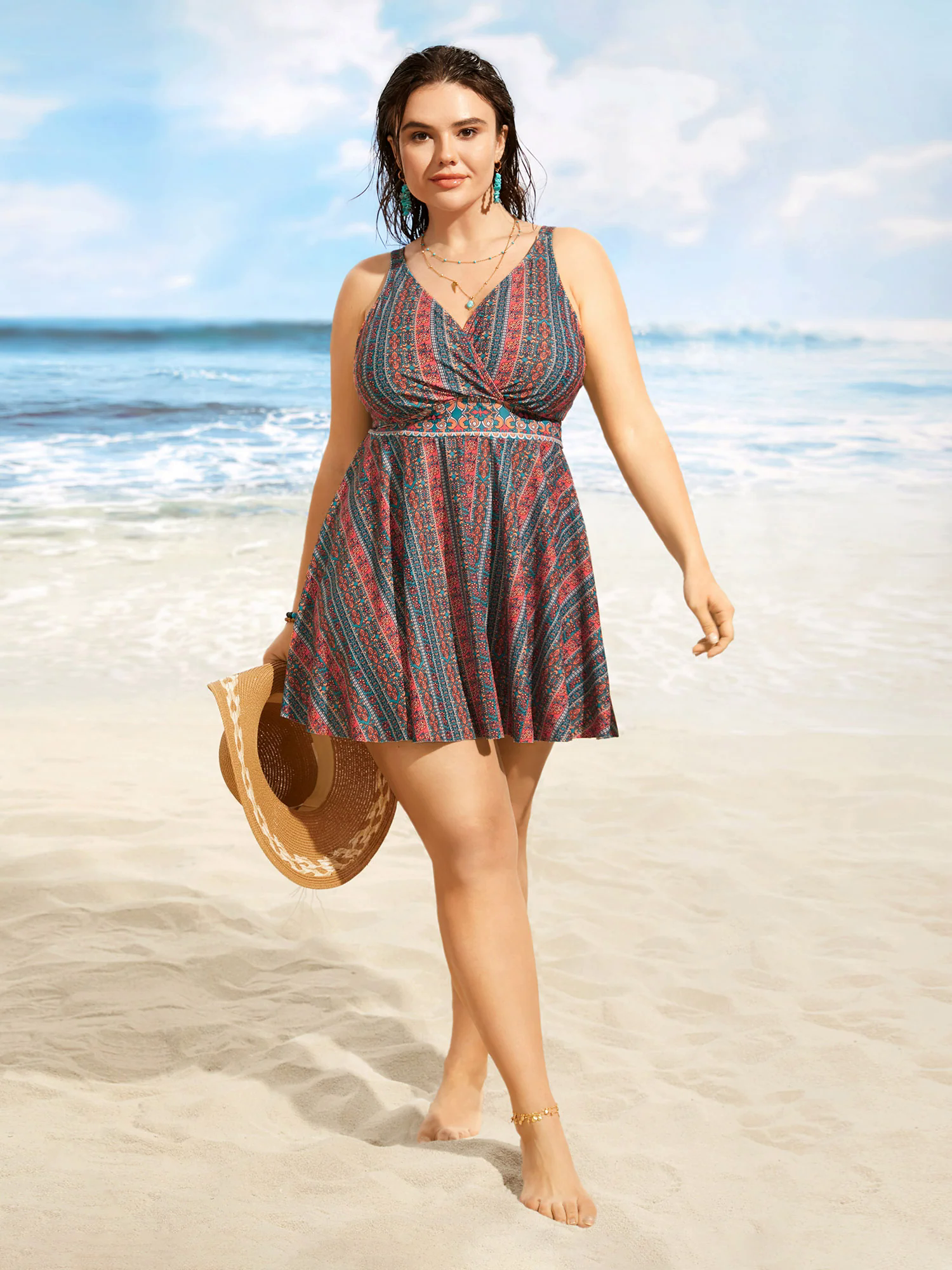 Overlap Collar Bandana Print Patchwork Swim Dress Overlap Collar Bandana Print Patchwork Swim Dress