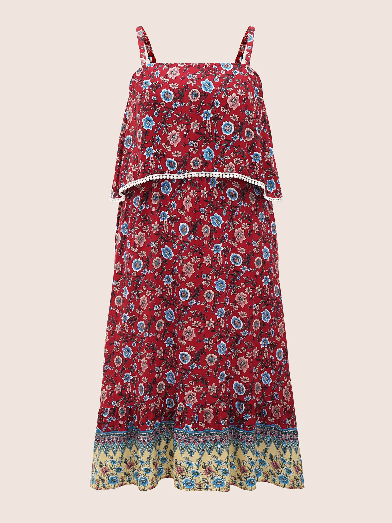 Bandana Print Spaghetti Strap Pocket Ruffles Asymmetrical Hem Maxi Dress