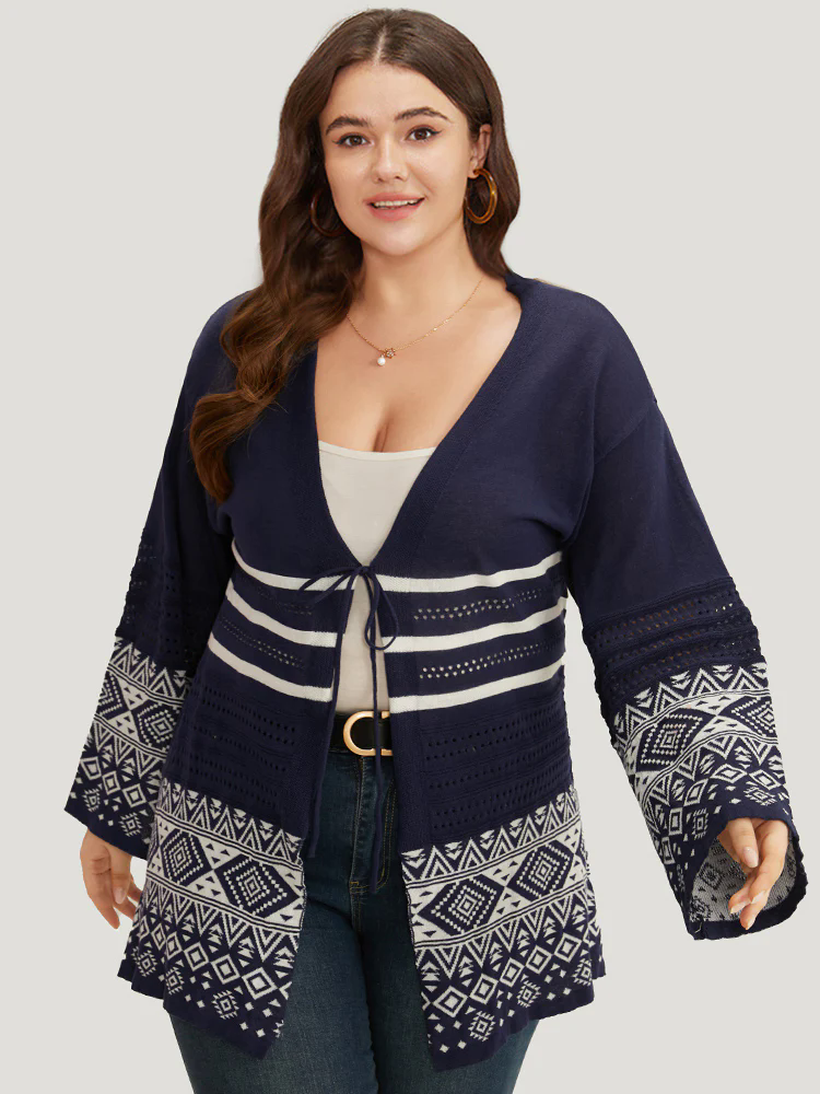 Bandana Print Geo Eyelet Ties Front Cardigan