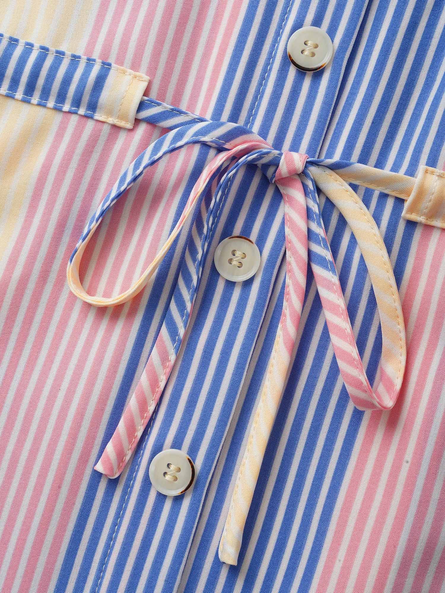Contrast Striped Drawstring Patched Pocket Blouse Contrast Striped Drawstring Patched Pocket Blouse