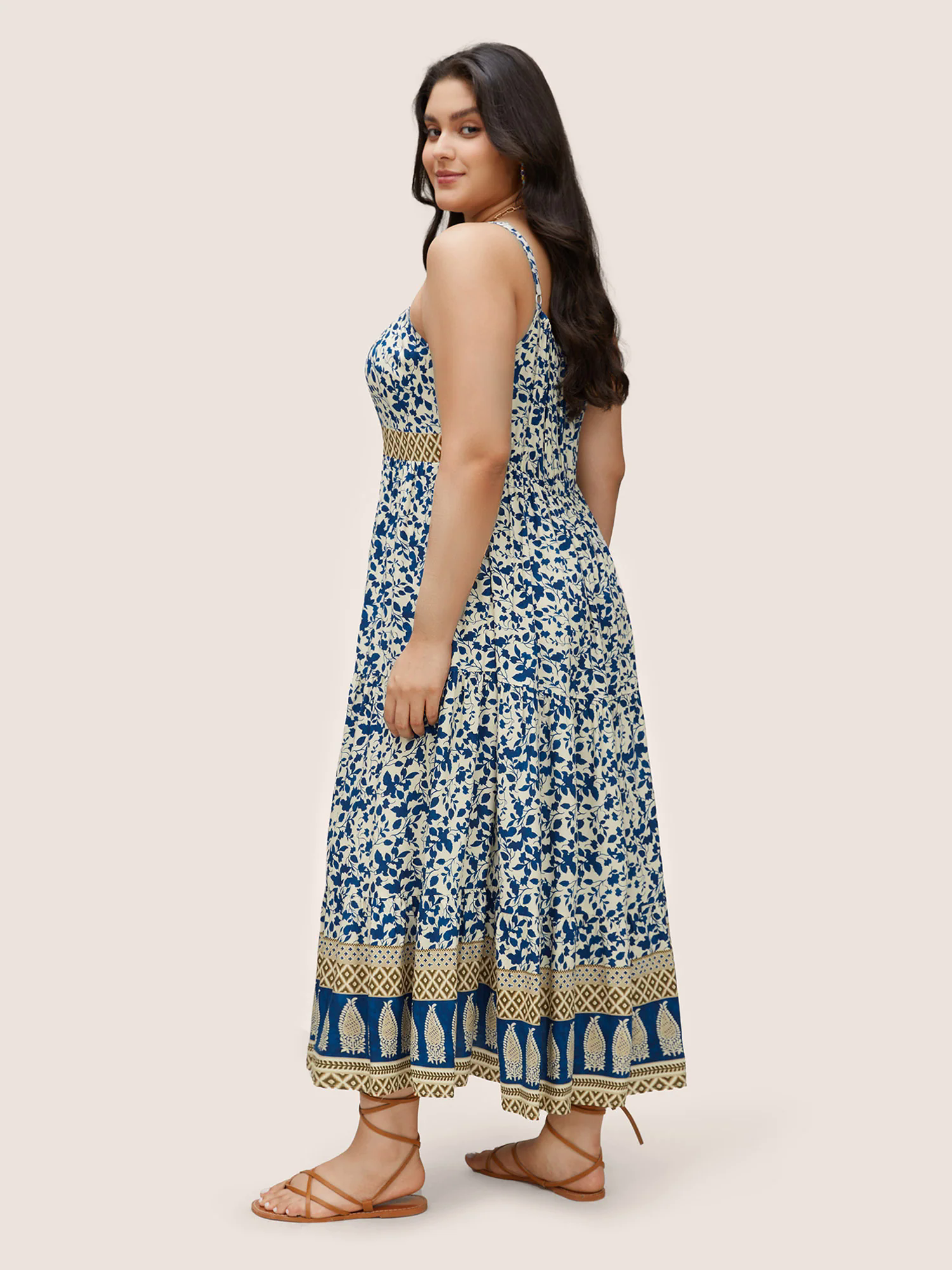 Boho Print Patchwork Adjustable Straps Cami Dress Boho Print Patchwork Adjustable Straps Cami Dress