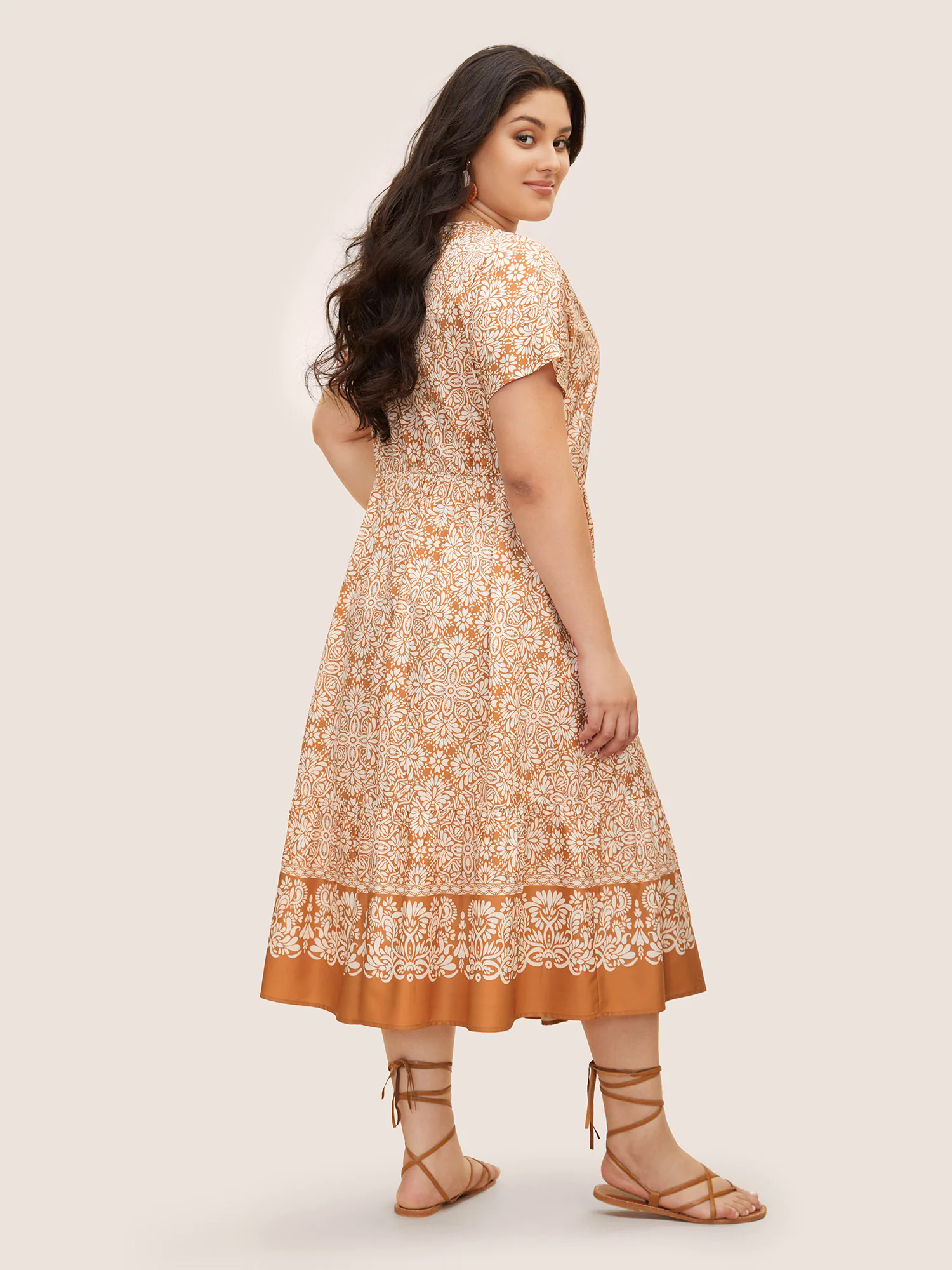 V Neck Bandana Dolman Sleeve Midi Dress
