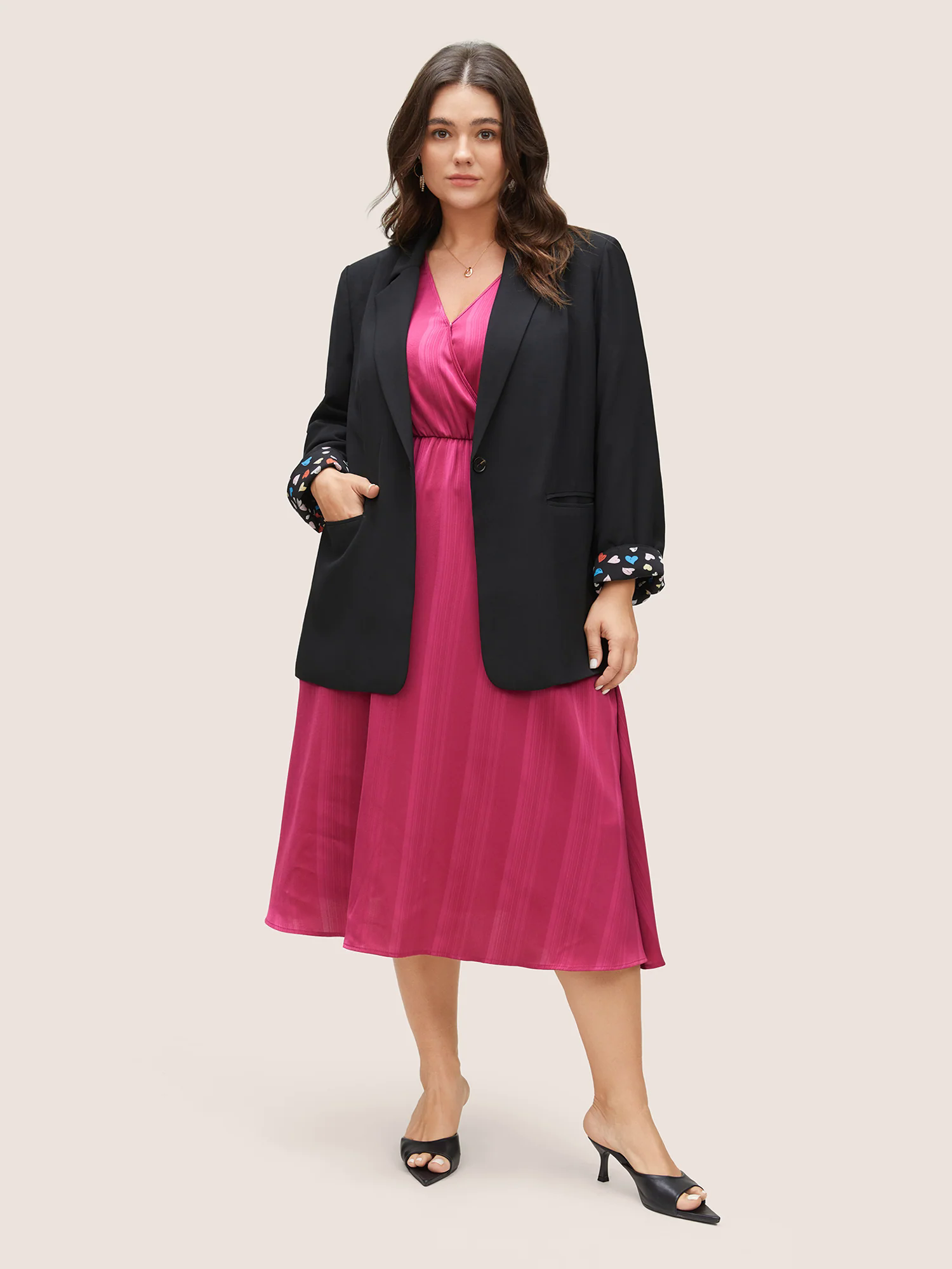 Colour Heart Lined Suit Collar Pocket Blazer