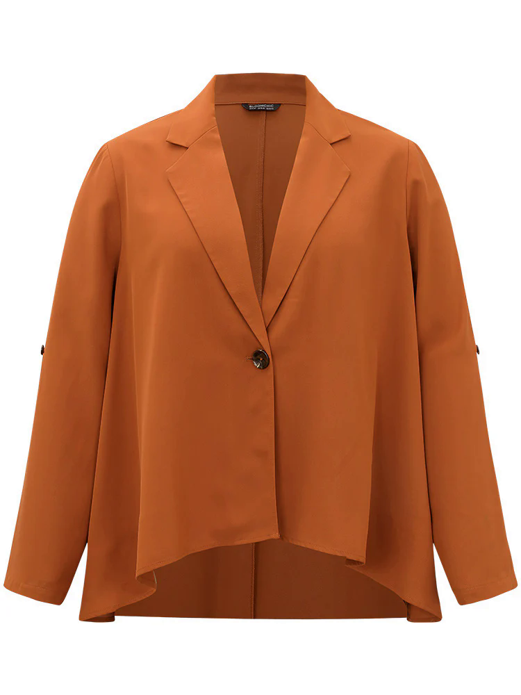 Plain Button Up Tab Sleeve High Low Hem Blazer Plain Button Up Tab Sleeve High Low Hem Blazer
