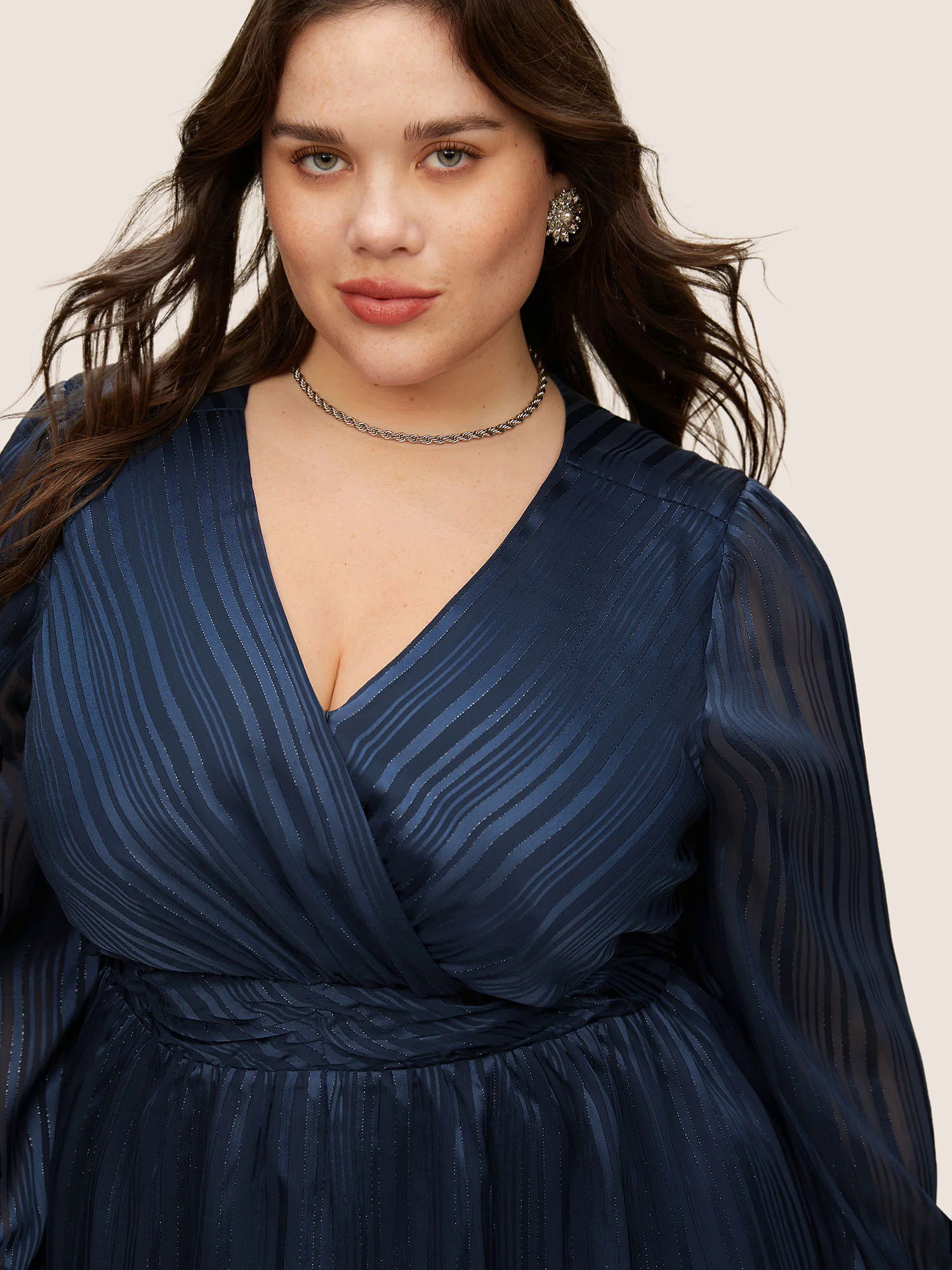 Texture Ruched Mesh Wrap Blouse