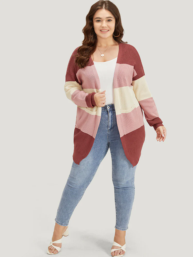 Colorblock Patchwork Patched Pocket Elastic Cuffs Cardigan Colorblock Patchwork Patched Pocket Elastic Cuffs Cardigan